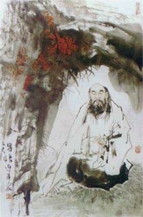 Bodhidharma in Cave meditating.